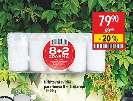 Hřbitovní svíčka parafínová 8 + 2 zdarma