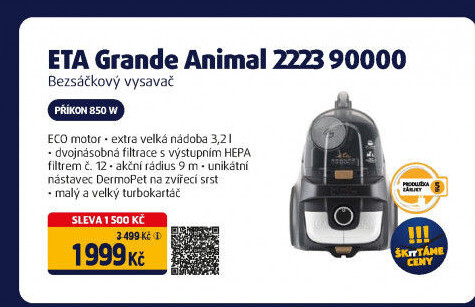 Bezsáčkový vysavač ETA Grande Animal 2223 90000