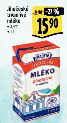 Mléko trvanlivé Jihočeské Madeta - 3,5% plnotučné