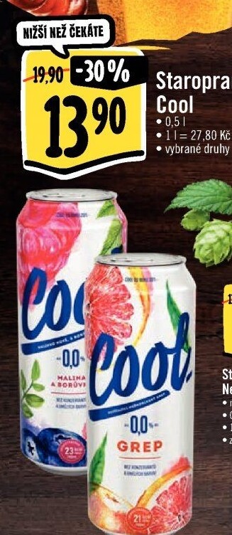 Nealkoholické pivo ochucené Staropramen Cool