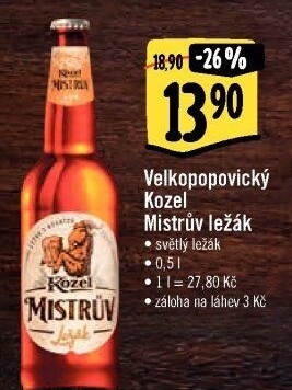 Pivo Mistrův světlý ležák Velkopopovický Kozel