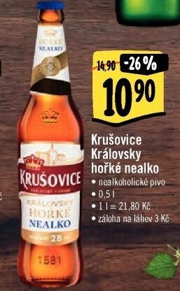 Pivo nealkoholické Královsky hořké Krušovice