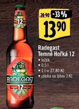 Pivo polotmavý ležák 12° Temně hořký Radegast