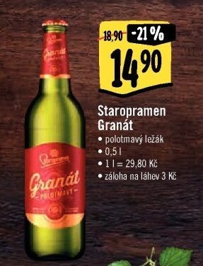 Pivo polotmavý ležák Granát Staropramen