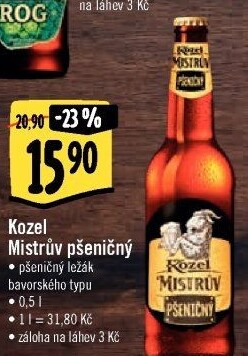 Pivo světlé pšeničné Mistrův pšeničný Velkopopovický Kozel