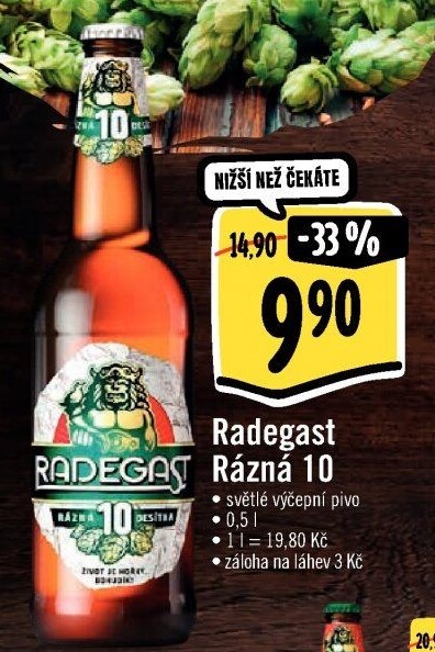 Pivo světlé výčepní Rázná 10° Radegast