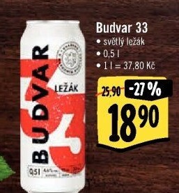 Pivo světlý ležák 33 Budweiser Budvar