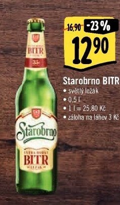Pivo světlý ležák Bitr Starobrno