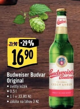 Pivo světlý ležák Budweiser Budvar