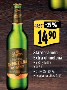 Pivo světlý ležák Extra chmelená 12° Staropramen