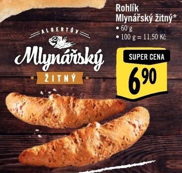 Rohlík Mlynářský žitný Albert