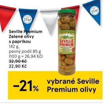 Seville Premium Zelené olivy s paprikou 142 g