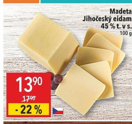 Madeta Jihočeský eidam 45 % t. v s.