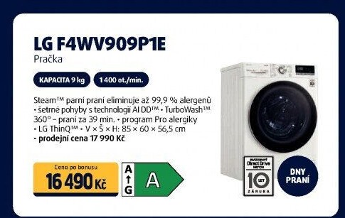 Pračka LG F4WV909P1E