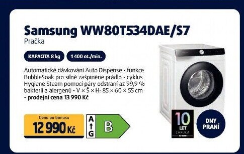 Pračka Samsung WW80T534DAE/S7