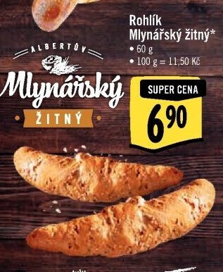 Rohlík Mlynářský žitný Albert
