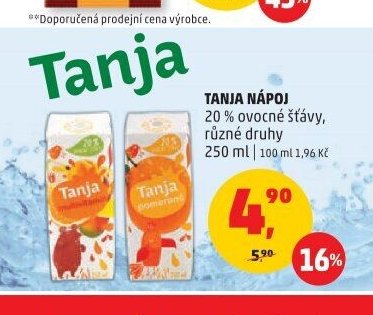 Tanja nápoj 20 % ovocné šťávy, různé druhy 250 ml