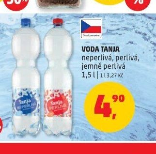 Voda Tanja neperlivá, perlivá, jemně perlivá 1,5 l