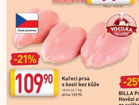 Kuřecí prsa s kostí bez kůže