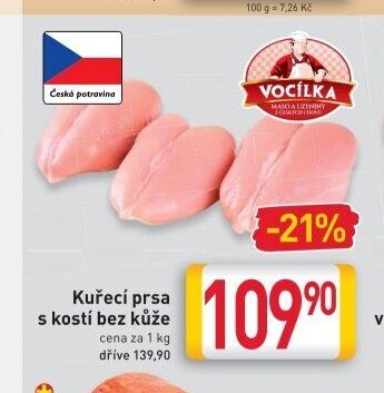 Kuřecí prsa s kostí bez kůže