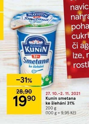 Kunín smetana ke šlehání 31%