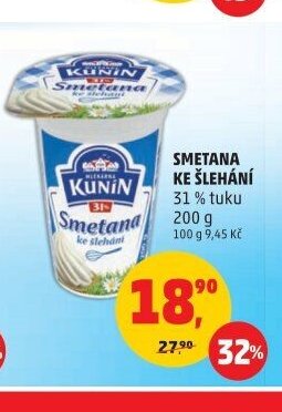 Smetana ke šlehání Kunín