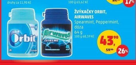 Žvýkačky Orbit Airwaves dóza 64 g