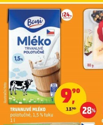 TRVANLIVÉ MLÉKO polotučné, 1,5 % tuku