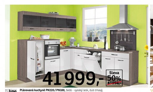 Plánovaná kuchyně PN220/PN100, šedá - vysoký lesk, dub tmavý - ASKO akcniletaky.com