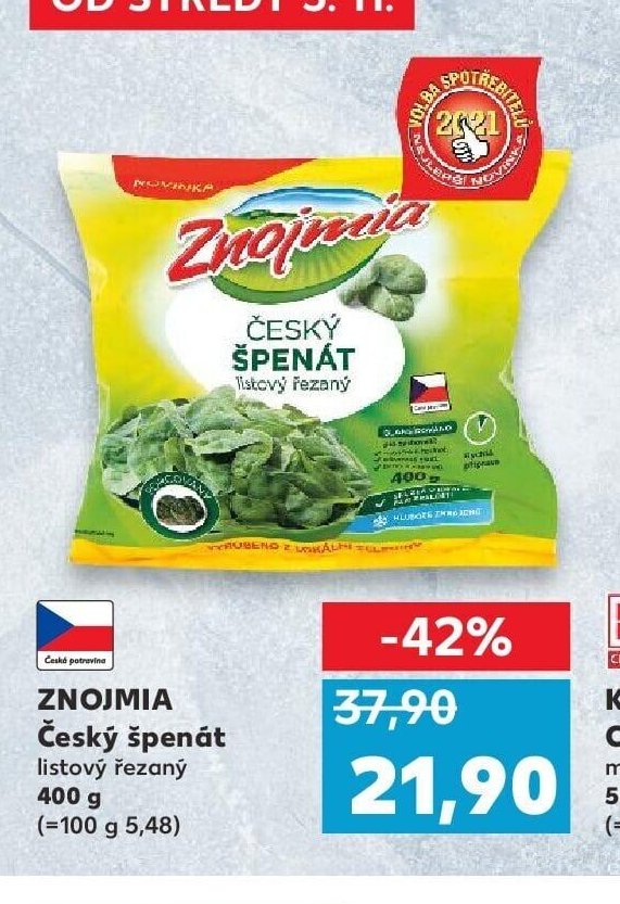 ZNOJMIA Český špenát listový řezaný 400 g
