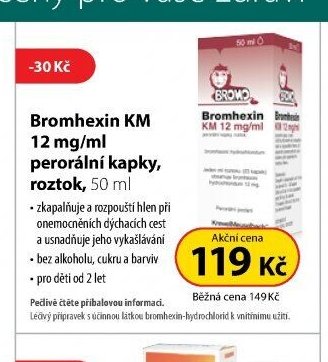 Bromhexin KM 12 mg/ml perorální kapky, roztok, 50 ml