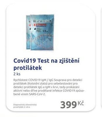 Covid19 Test na zjištění protilátek