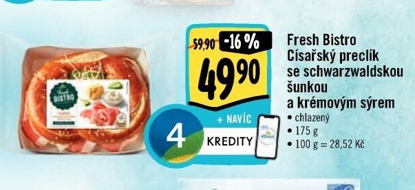 Fresh Bistro Císařský preclík se schwarzwaldskou šunkou a krémovým sýrem