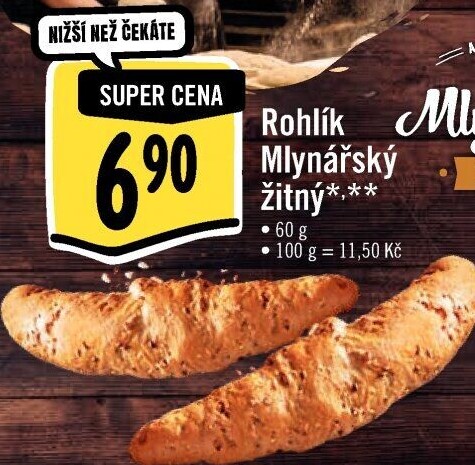 Rohlík Mlynářský žitný Albert