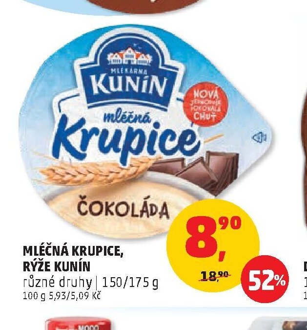 Mléčná krupice, rýže Kunín