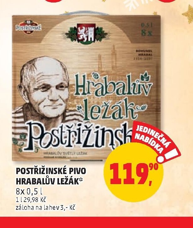 POSTŘIŽINSKÉ PIVO HRABALŮV LEŽÁK 8x 0,5 l