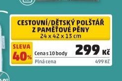 CESTOVNÍ/DĚTSKÝ POLŠTÁŘ Z PAMĚŤOVÉ PĚNY 24 x 42 x 13 cm