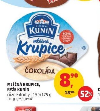 Mléčná krupice, rýže Kunín