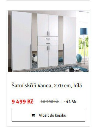 Šatní skříň Vanea, 270 cm, bílá - ASKO akcniletaky.com