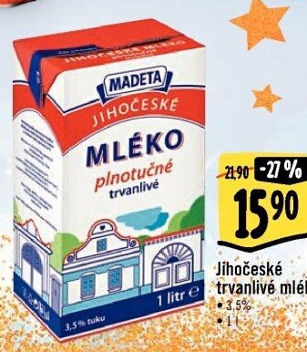 Mléko trvanlivé Jihočeské Madeta - 3,5% plnotučné