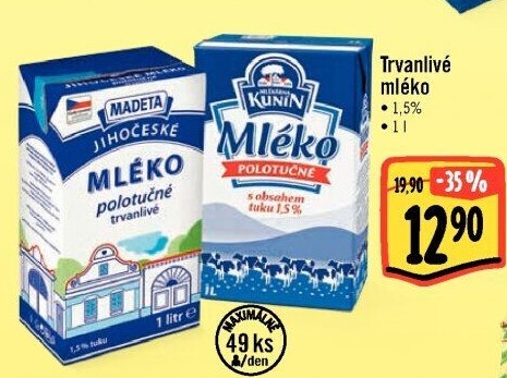 Mléko trvanlivé Kunín - 1,5% polotučné