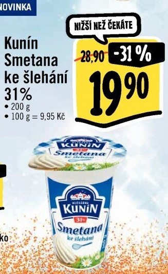 Smetana ke šlehání Kunín 31%