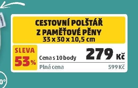 CESTOVNÍ POLŠTÁŘ Z PAMĚŤOVÉ PĚNY 33 x 30 x 10,5 cm