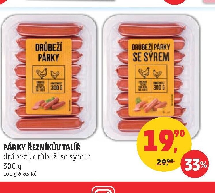 PÁRKY ŘEZNÍKŮV TALÍŘ drůbeží, drůbeží se sýrem