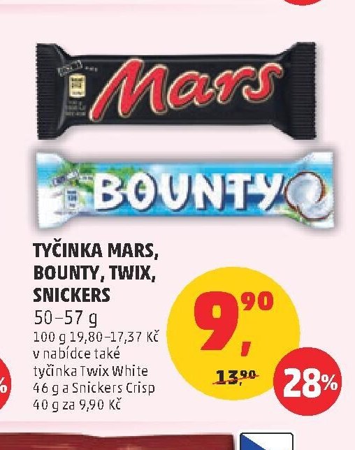 TYČINKA MARS, BOUNTY, TWIX, SNICKERS
