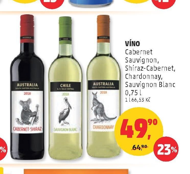 Víno Cabernet Sauvignon, Shiraz-Cabernet, Chardonnay, Sauvignon Blanc 0,75 l