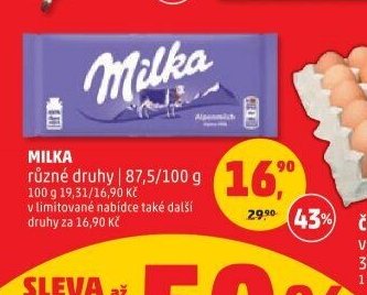 Milka různé druhy