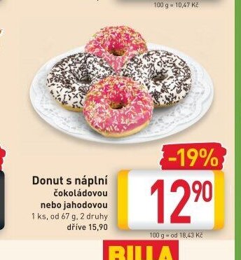 Donut s náplní čokoládovou nebo jahodovou