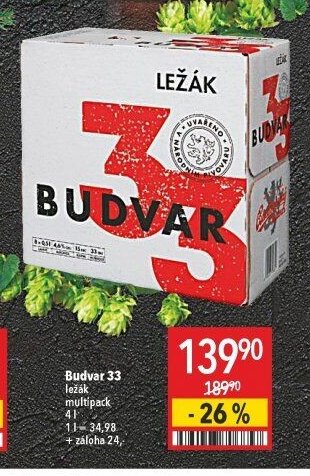 Budvar 33 ležák multipack