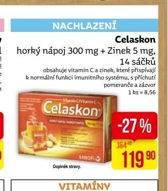 Celaskon horký nápoj 300 mg + Zinek 5 mg, 14 sáčků